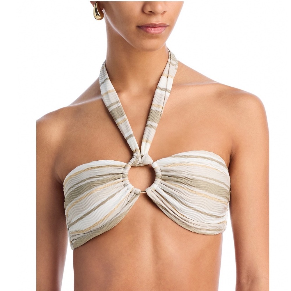 Ramy Brook Marie Striped Halter Bikini Top Sandstone Stripe Gold Metallic Medium